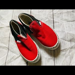 Boys red checkered slip on vans